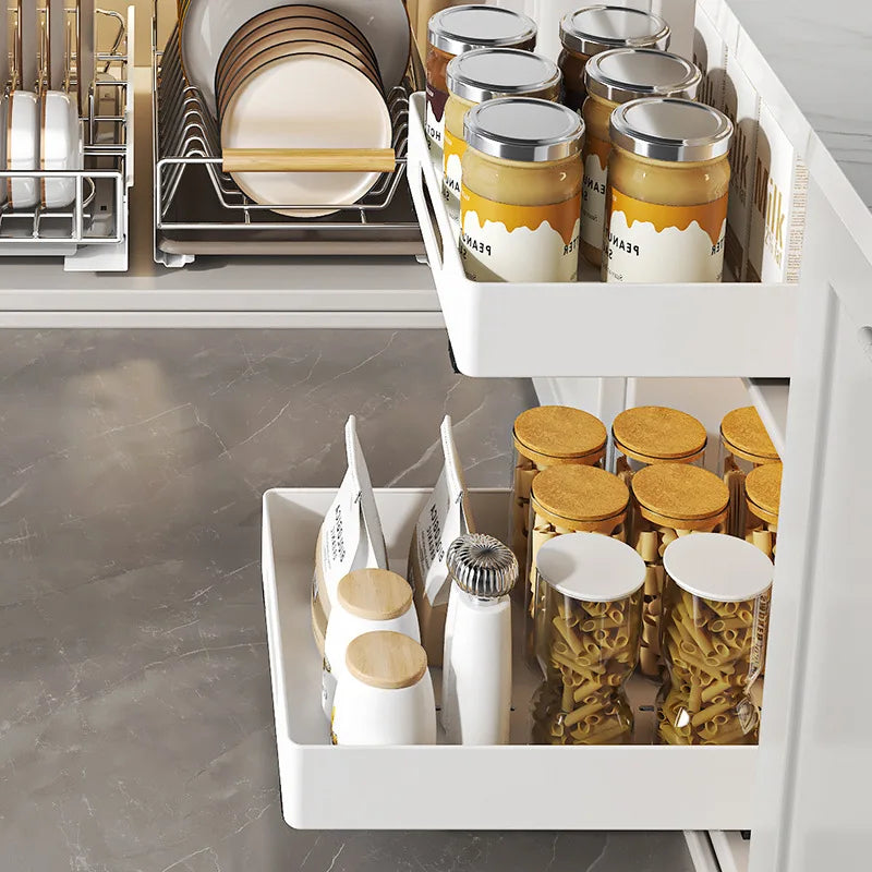 No drilling drawer storage organizer slide rail pull out kitchen cabinet storage rack suitable for kitchen cabinet organizer