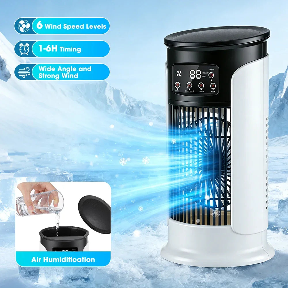 Mini climatiseur d’air portable 3-en-1 – Ventilateur, humidificateur et veilleuse LED
