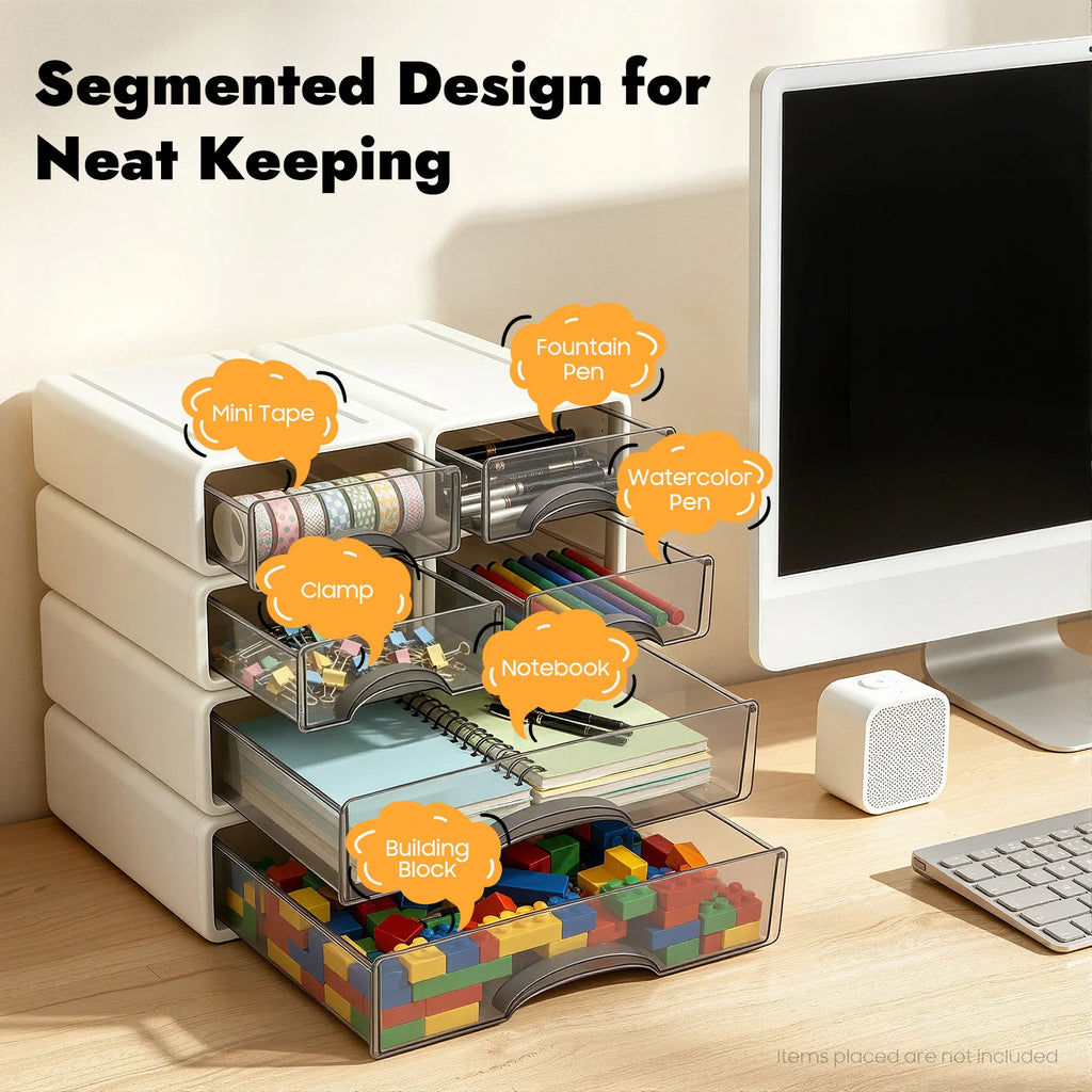 6 Drawers Plastic Office Storage Drawer Organizer Stackable Desktop Storage Box Multi-compartment Drawer Cabinet