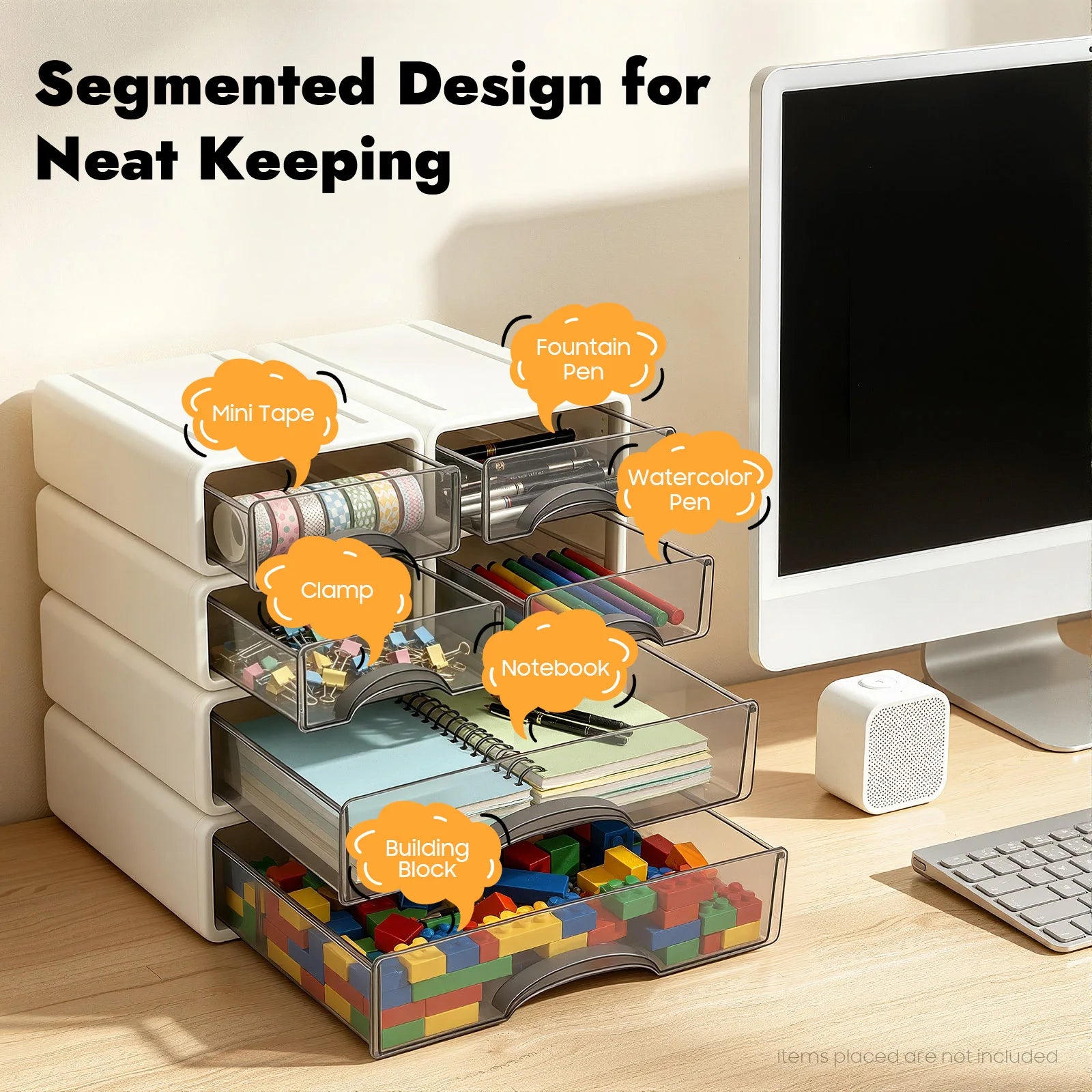 6 Drawers Plastic Office Storage Drawer Organizer Stackable Desktop Storage Box Multi-compartment Drawer Cabinet
