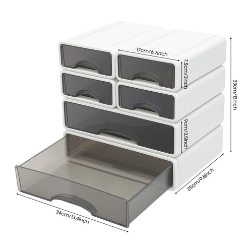 6 Drawers Plastic Office Storage Drawer Organizer Stackable Desktop Storage Box Multi-compartment Drawer Cabinet