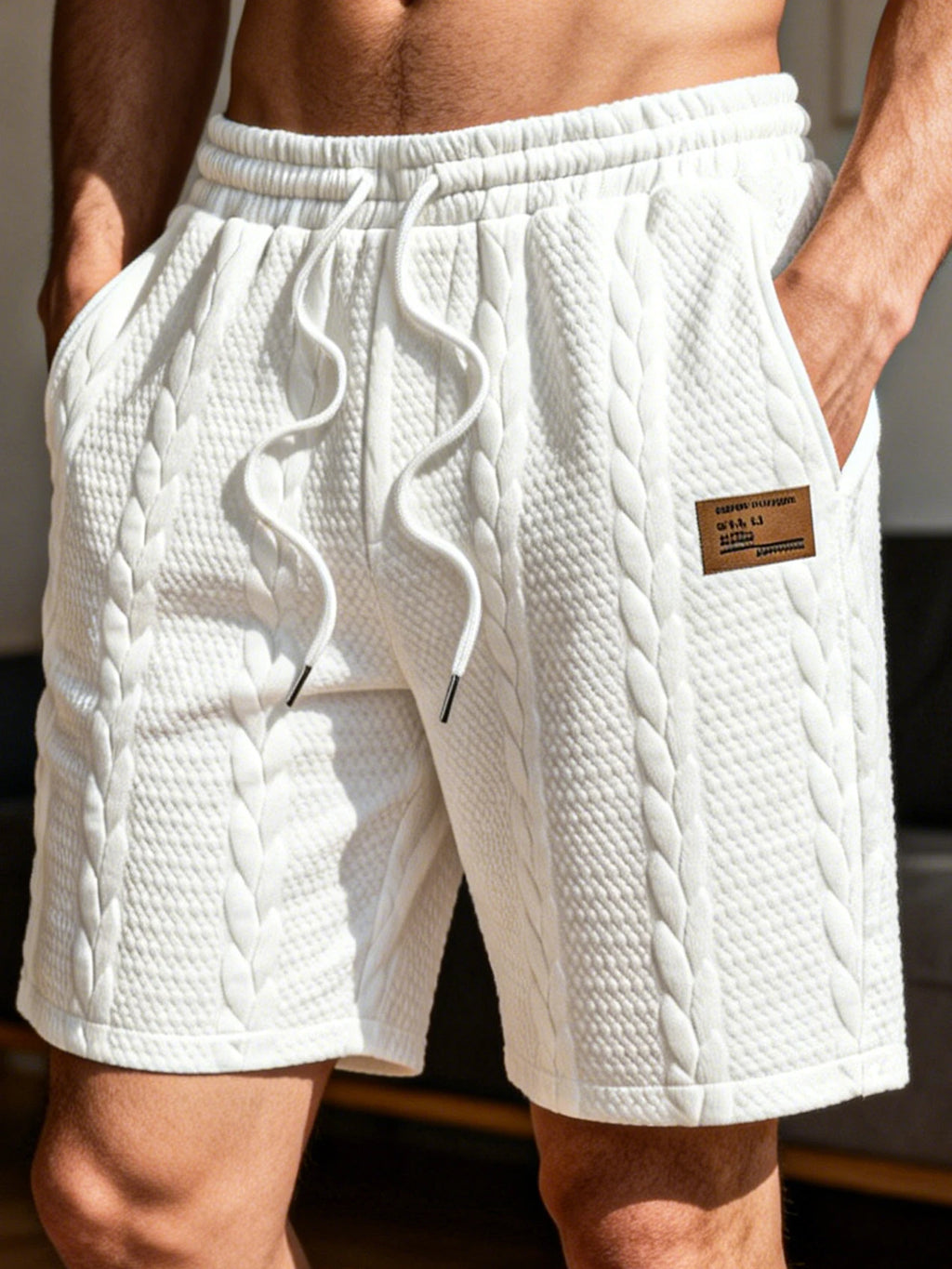 Men's White Drawstring Casual Shorts Summer Loose Breathable 5 Inch Shorts