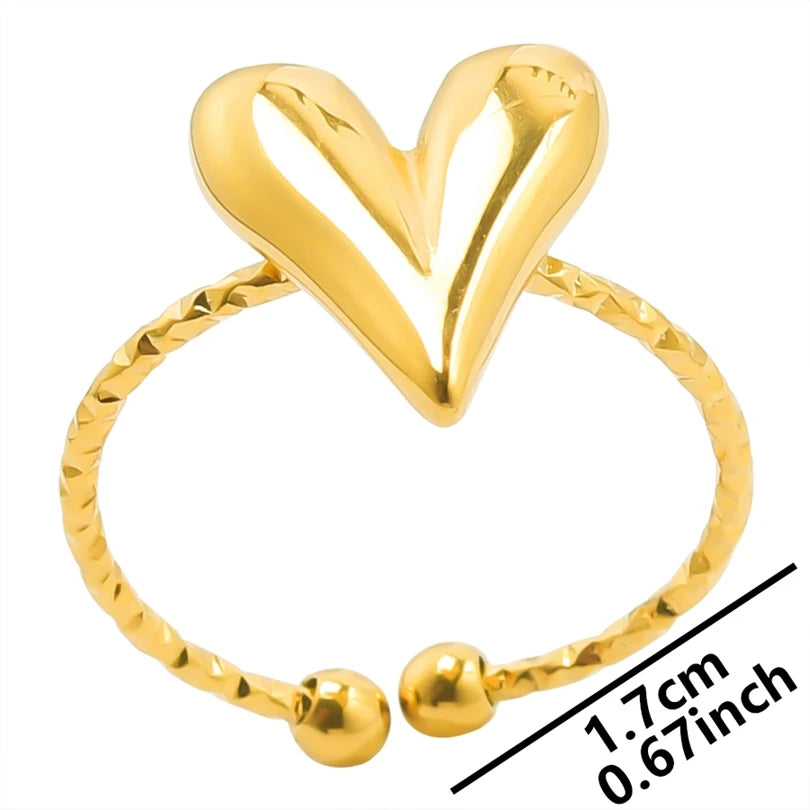 1/5Ppcs/Lot Real Gold Plated Stainless Steel Rings For Women Men Accessories Open Adjsutable Chunky Butterfly Heart Ring Anillos