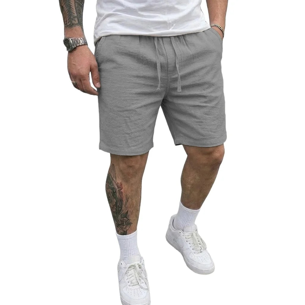 Mens Summer Linen Shorts Elastic Drawstring Waist Hawaiian Style Baggy Shorts Lightweight Casual Bottoms for Beach Outdoor