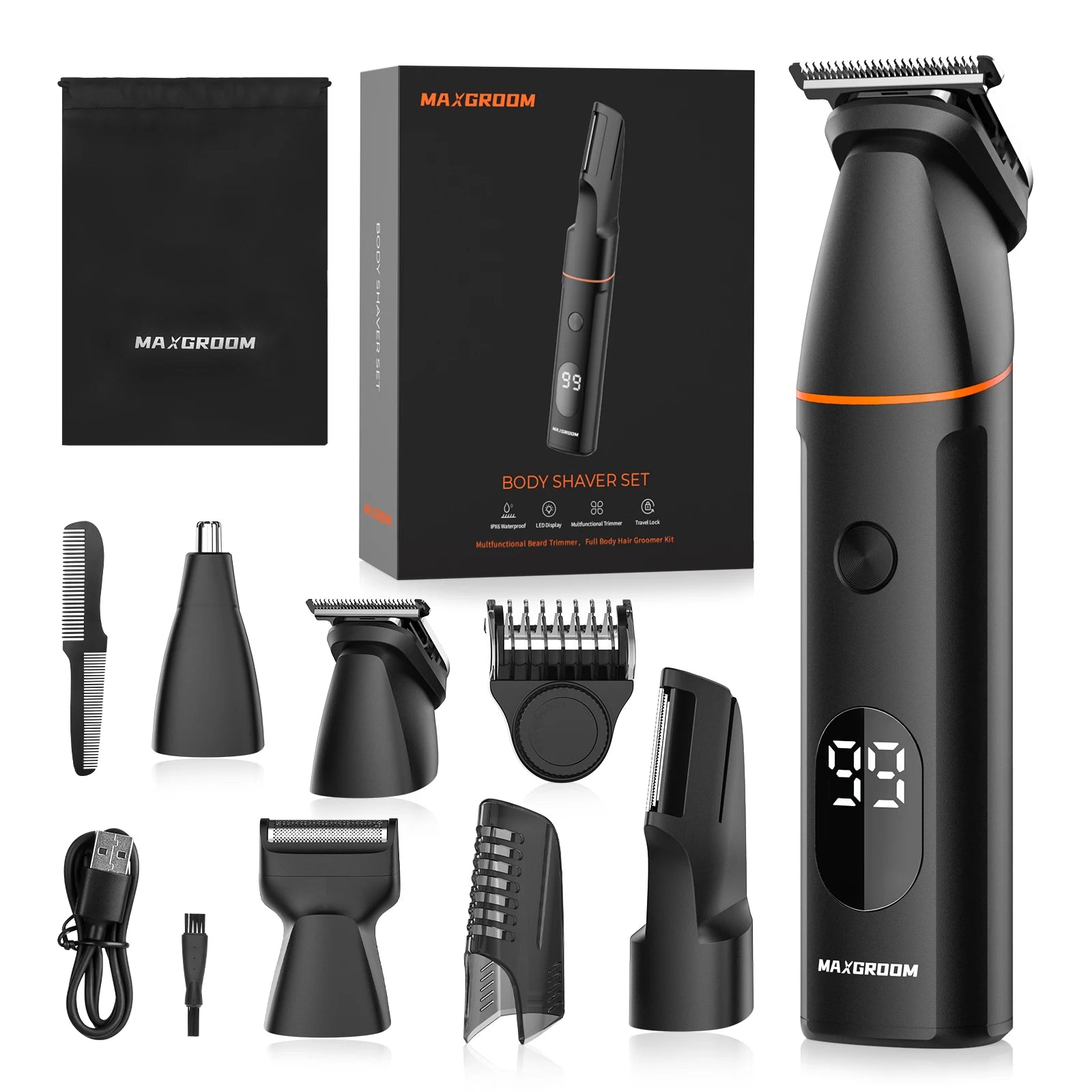 Tondeuse multifonction étanche pour le corps et les parties intimes – Homme