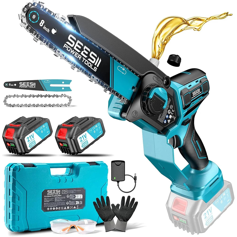 Tronçonneuse électrique sans fil SEESII 1000 W – Moteur sans balais, idéale pour la coupe du bois et l’élagage, compatible avec les batteries Makita 18 V.