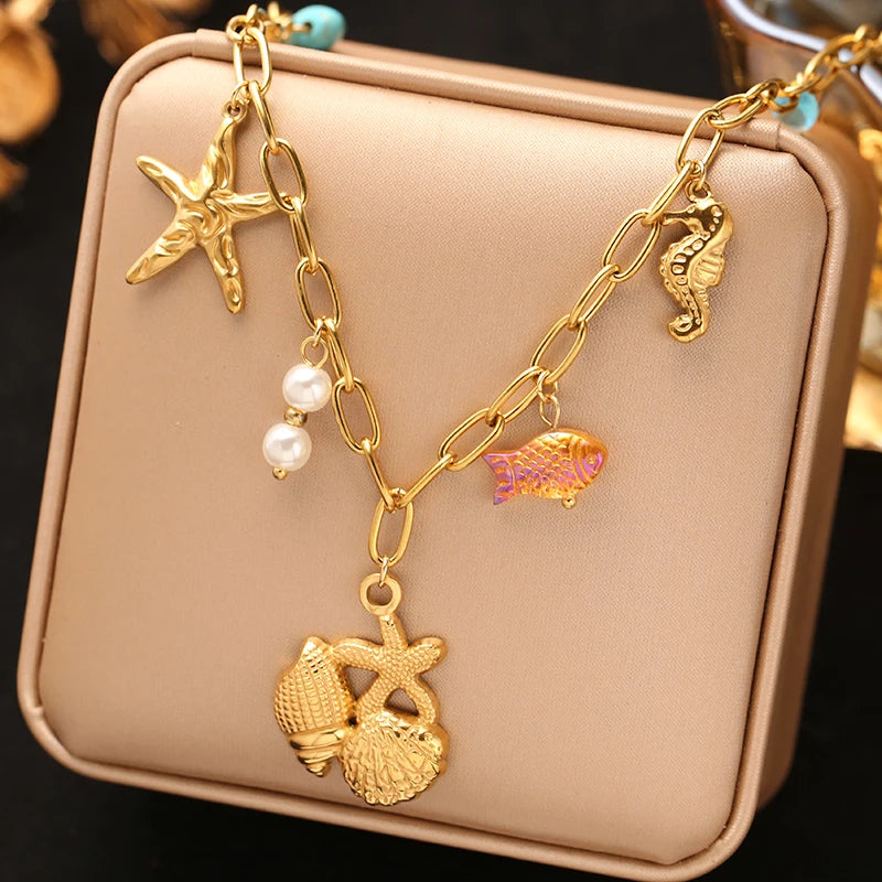 Collier coquillage en acier inoxydable 316L – Style plage