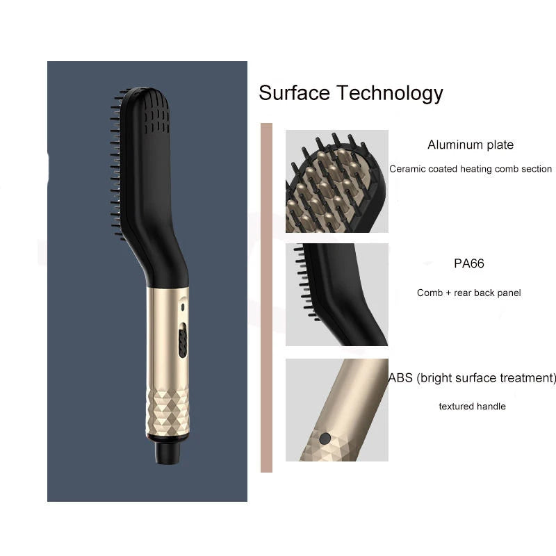 Mini peigne lissant chauffant électrique pour barbe et cheveux – Convient aux cheveux longs et courts