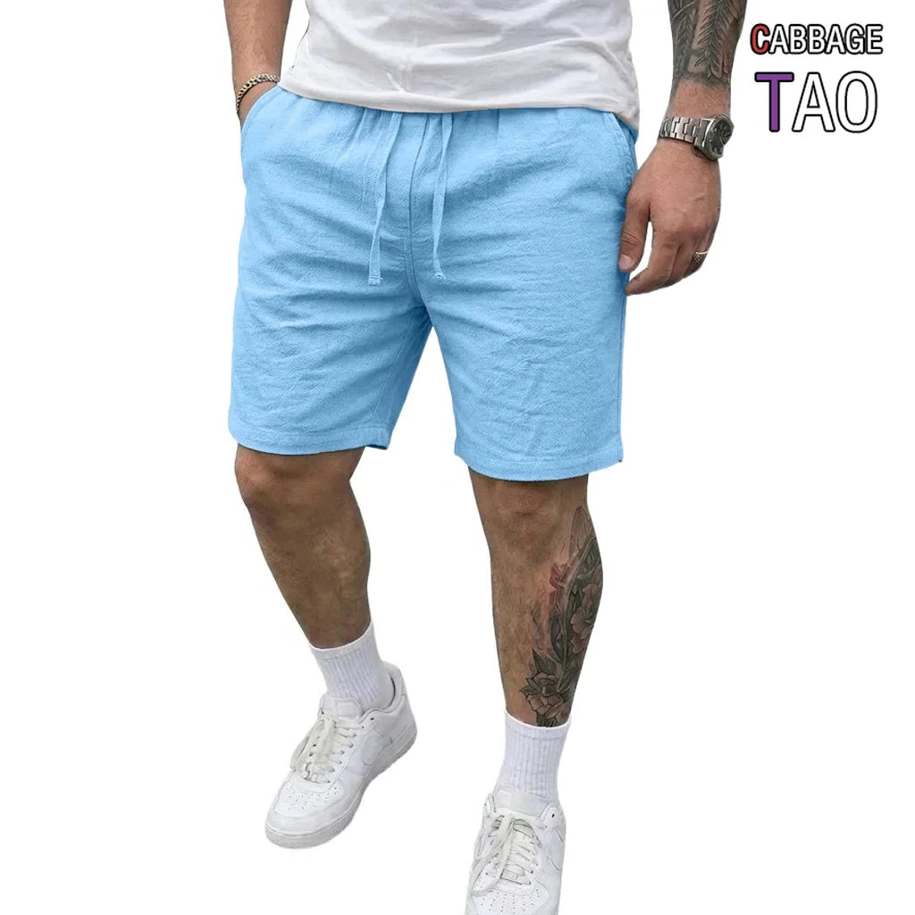 Mens Summer Linen Shorts Elastic Drawstring Waist Hawaiian Style Baggy Shorts Lightweight Casual Bottoms for Beach Outdoor