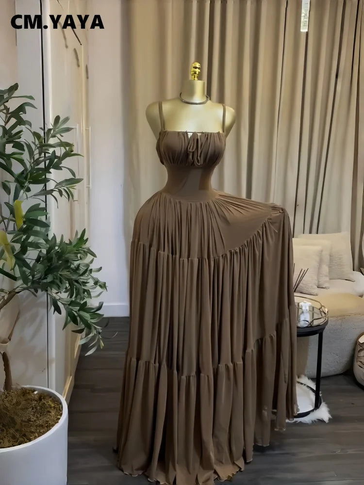 CM.YAYA 2026 Summer Women Halter Sleeveless Strapless Long Maxi Dress Slim Evening Birthday Beach Sexy Vacation Party Dresses