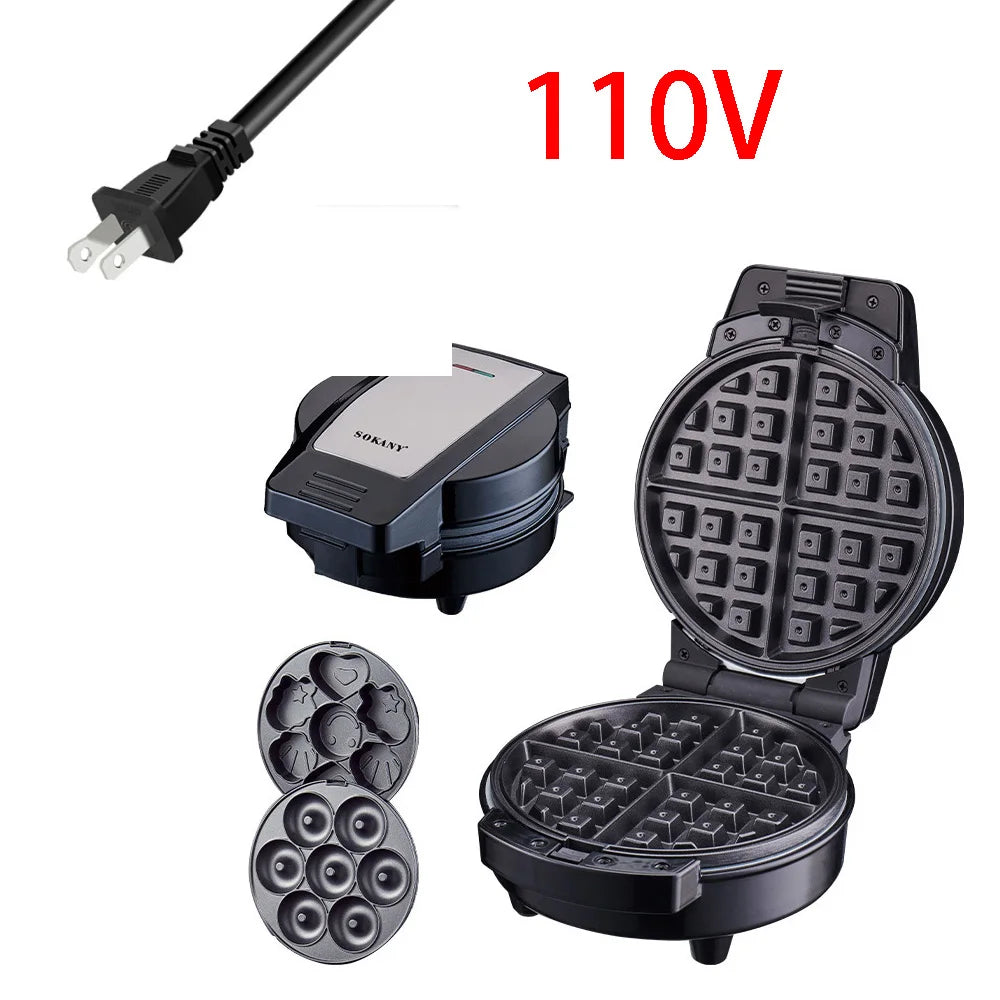 3 in 1 Electric Donut Maker Electric Cartoon Snack Cake Machine Waffle Sandwich Detachable Dessert Toaster