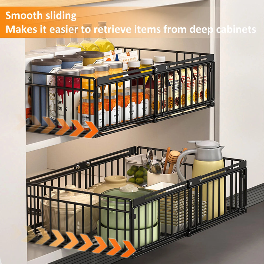 Pull Out Cabinet Organizer Slide Out Drawer Storage Shelves Sliding Cabinet Basket with Silent Slide for Kitchen Office Bedroom