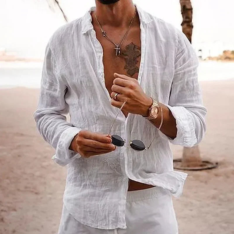 2026 Men's Cotton Linen Shirts Top Simple Laple Solid  Man Shirts Tops Comfortable Loose Casual Holiday Shirts for Men Blouses