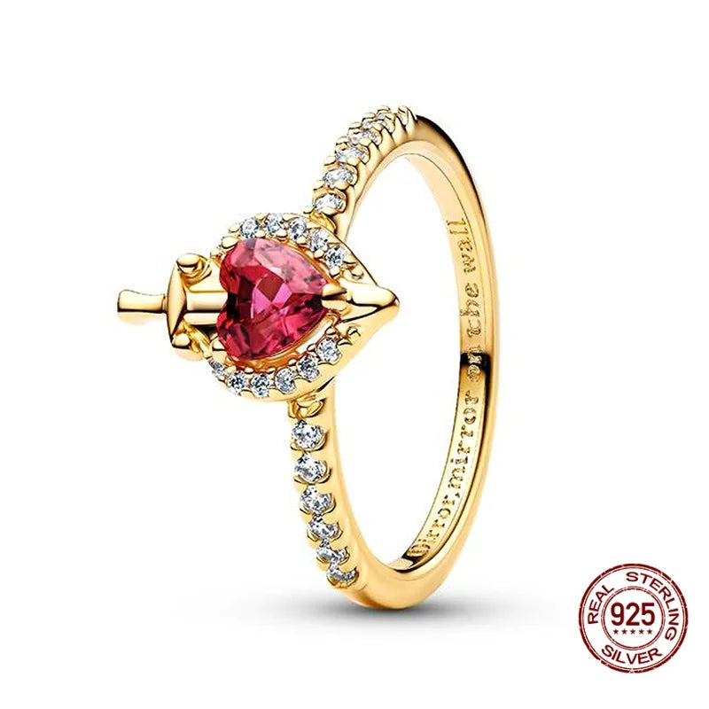 925 Sterling Silver Sun And Moon Crown Love Princess Zircon Oxide Enamel Heart Love Rings Fashion Jewelry For Women Gifts New in