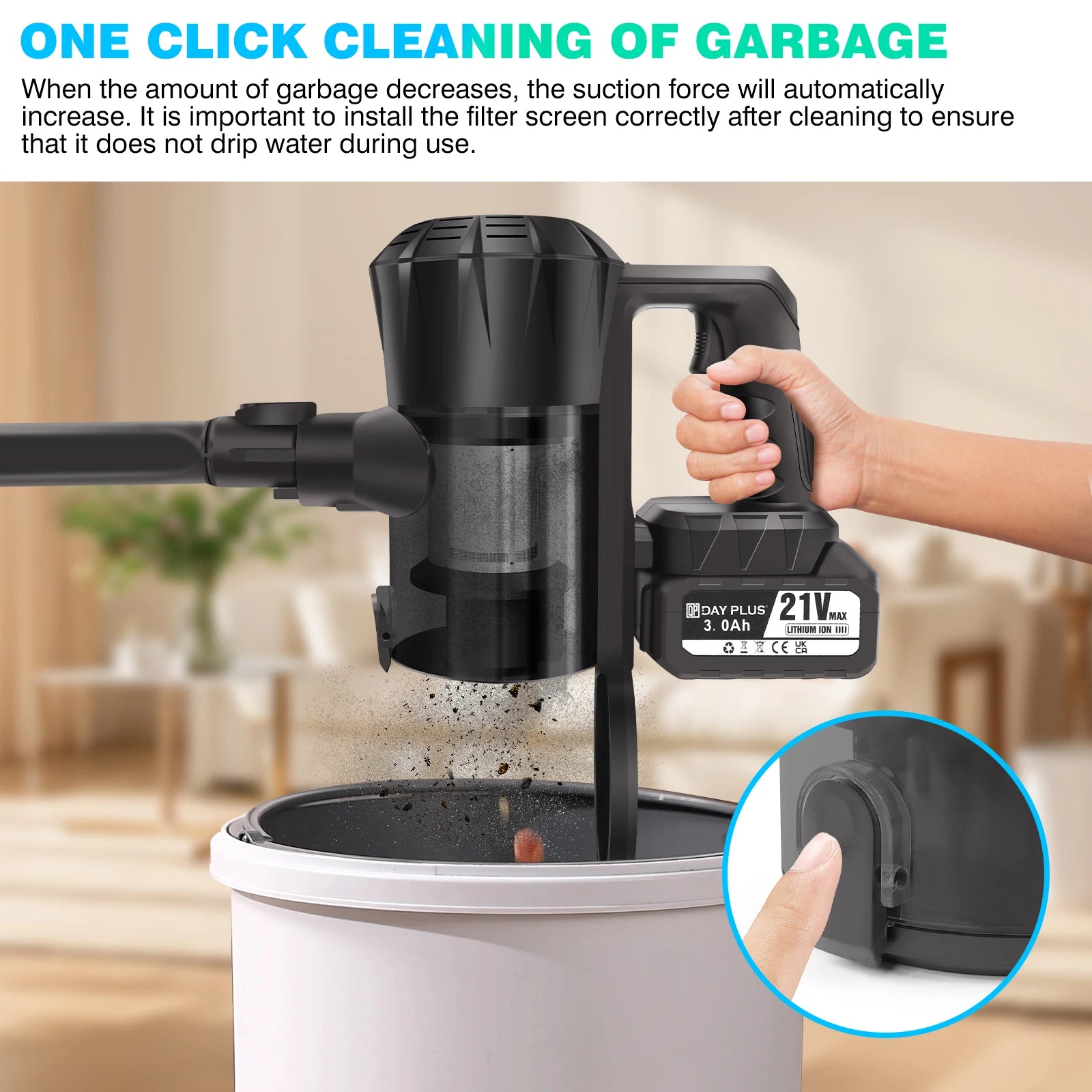 6-in-1 Cordless Vacuum 550W 45KPA｜2 Batteries｜LED Display｜Self-Standing｜Pet Hair/Carpet/Hard Floor (Black)