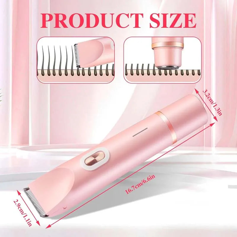 Rasoir électrique rechargeable 2-en-1 pour femme – Double tête, étanche, tondeuse bikini et rasoir pour le corps et le visage.