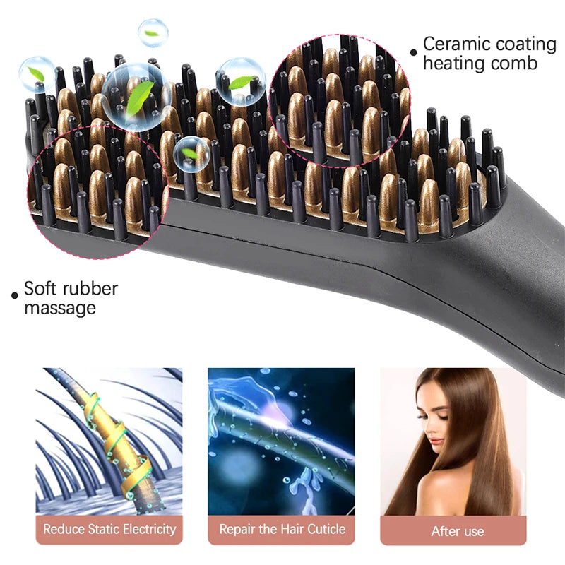 Mini peigne lissant chauffant électrique pour barbe et cheveux – Convient aux cheveux longs et courts