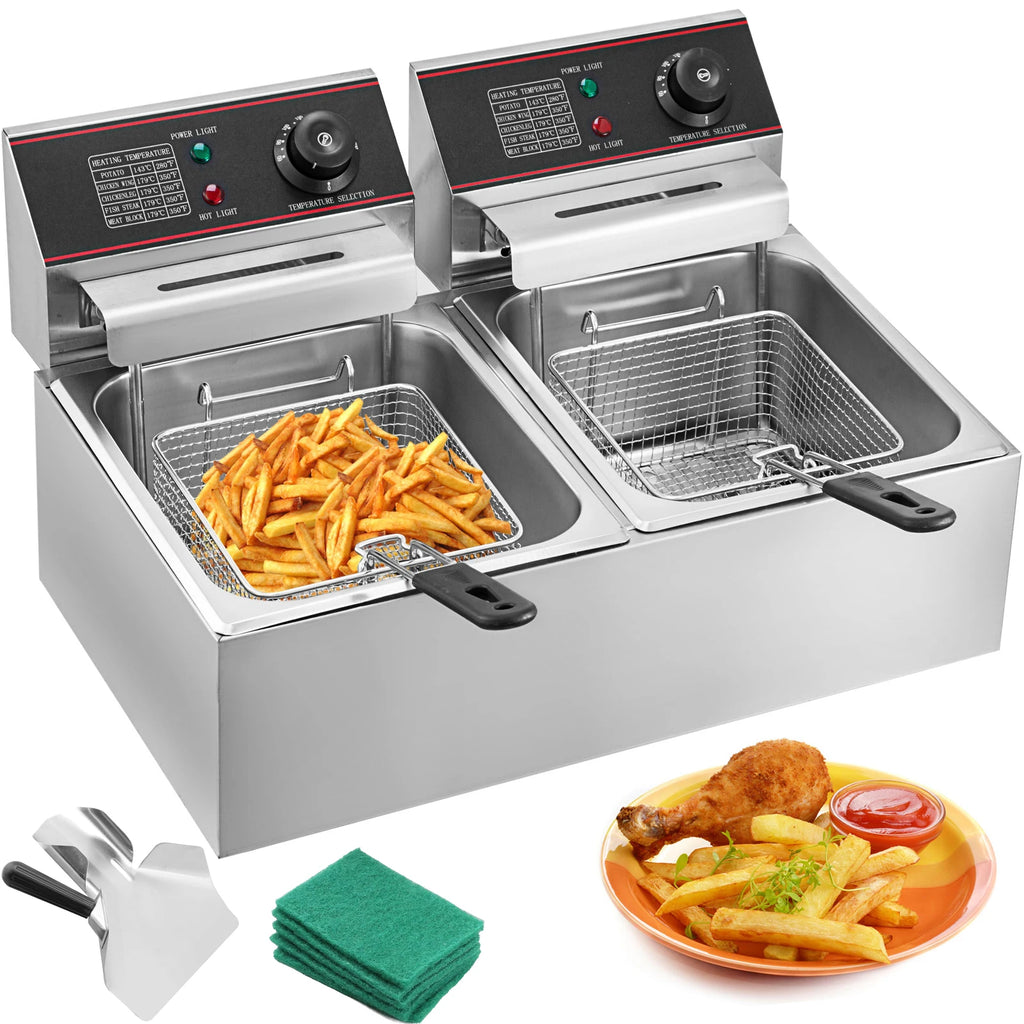 Friteuse électrique double 12 L – 5000 W avec deux paniers et couvercles