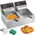 Friteuse électrique double 12 L – 5000 W avec deux paniers et couvercles