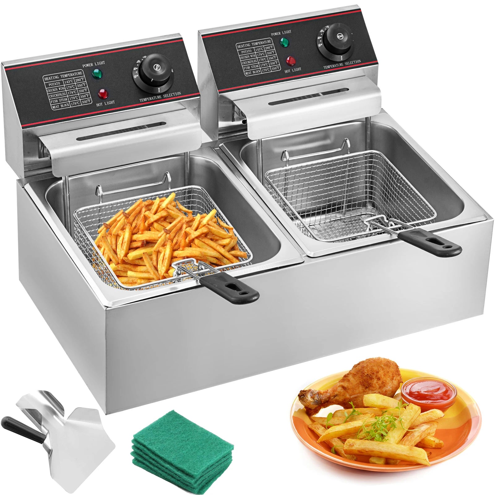 Friteuse électrique double 12 L – 5000 W avec deux paniers et couvercles