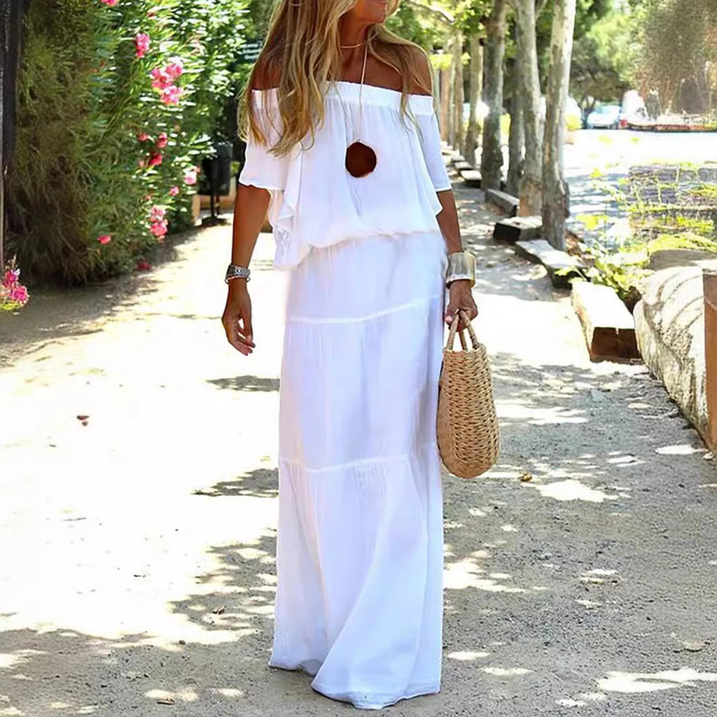 Chic and Elegant White Bohemia Dress V-neck Lace Up Cover Up For Woman 2023 Summer Maxi Dress Beachwear Holiday Beach Slip Dress