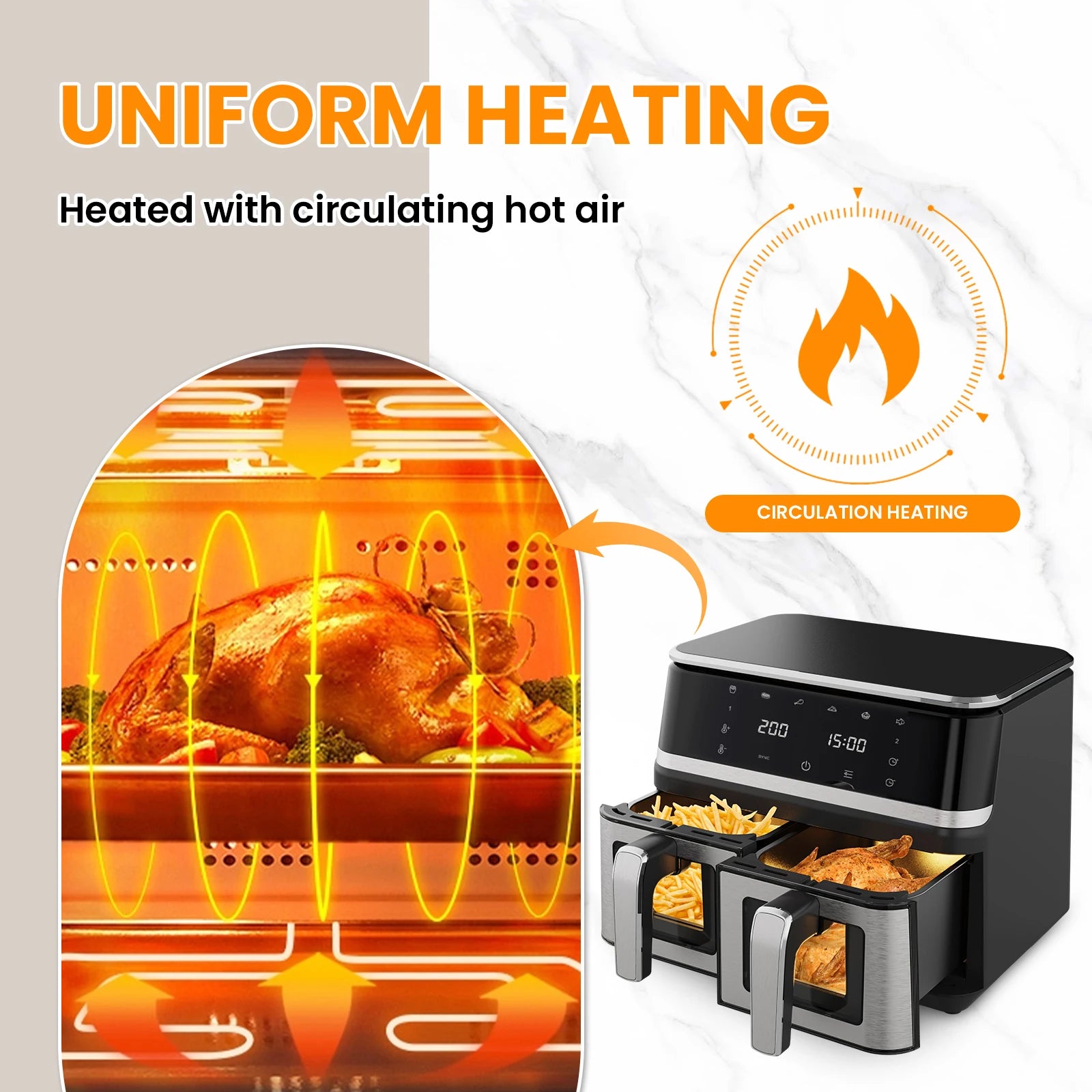 Friteuse à air double panier 9 L – 12 programmes, écran tactile et fenêtre transparente