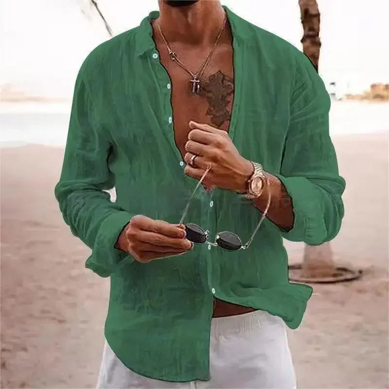 2026 Men's Cotton Linen Shirts Top Simple Laple Solid  Man Shirts Tops Comfortable Loose Casual Holiday Shirts for Men Blouses