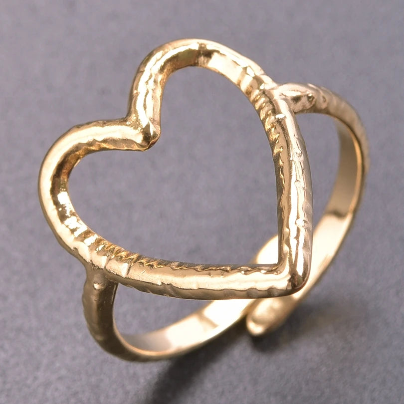 1/5Ppcs/Lot Real Gold Plated Stainless Steel Rings For Women Men Accessories Open Adjsutable Chunky Butterfly Heart Ring Anillos