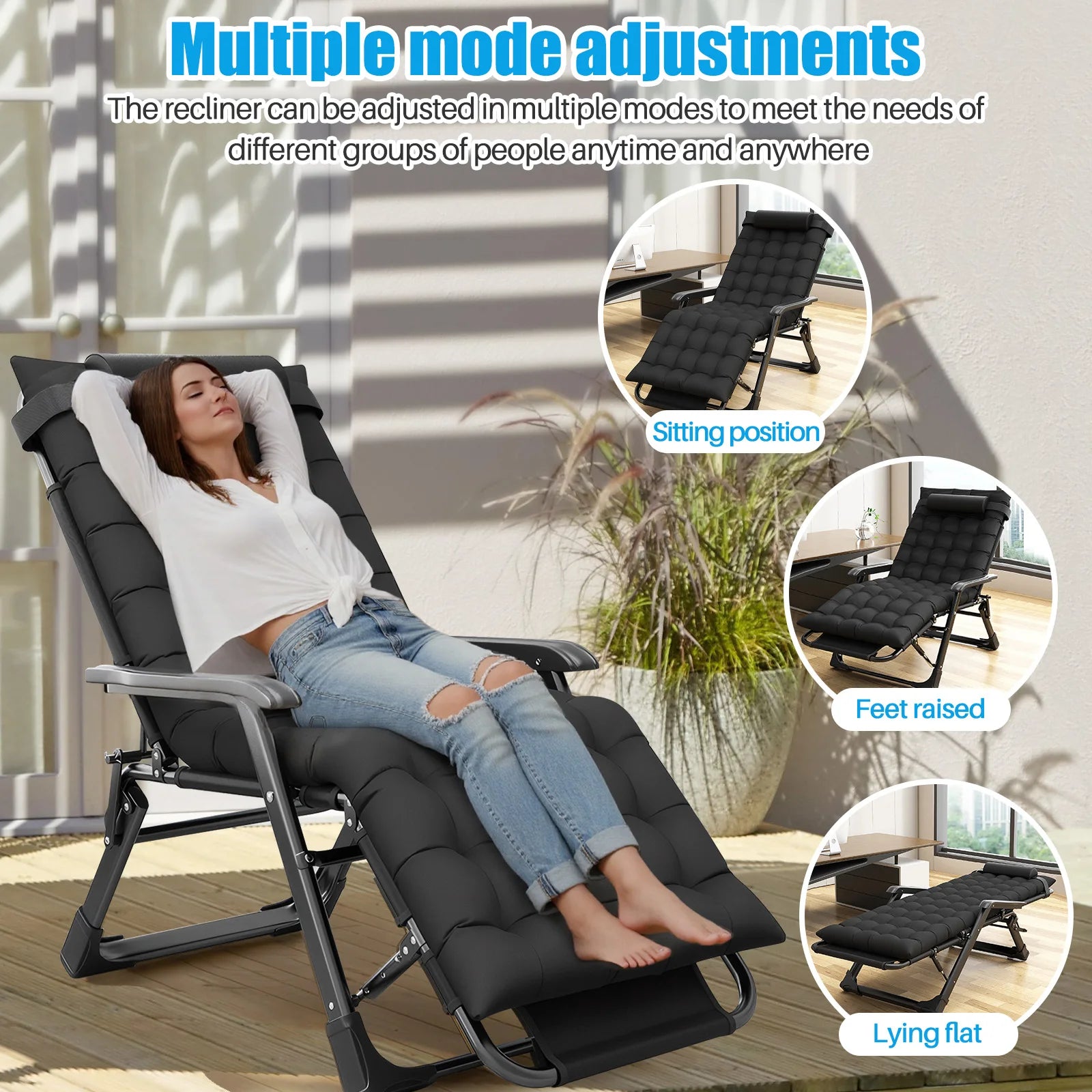 Folding Adjustable Zero Gravity Chair,with Removable Cushion Reclining Lounge Chair 2-in-1 Seat And Lounger Chair for Outdoor
