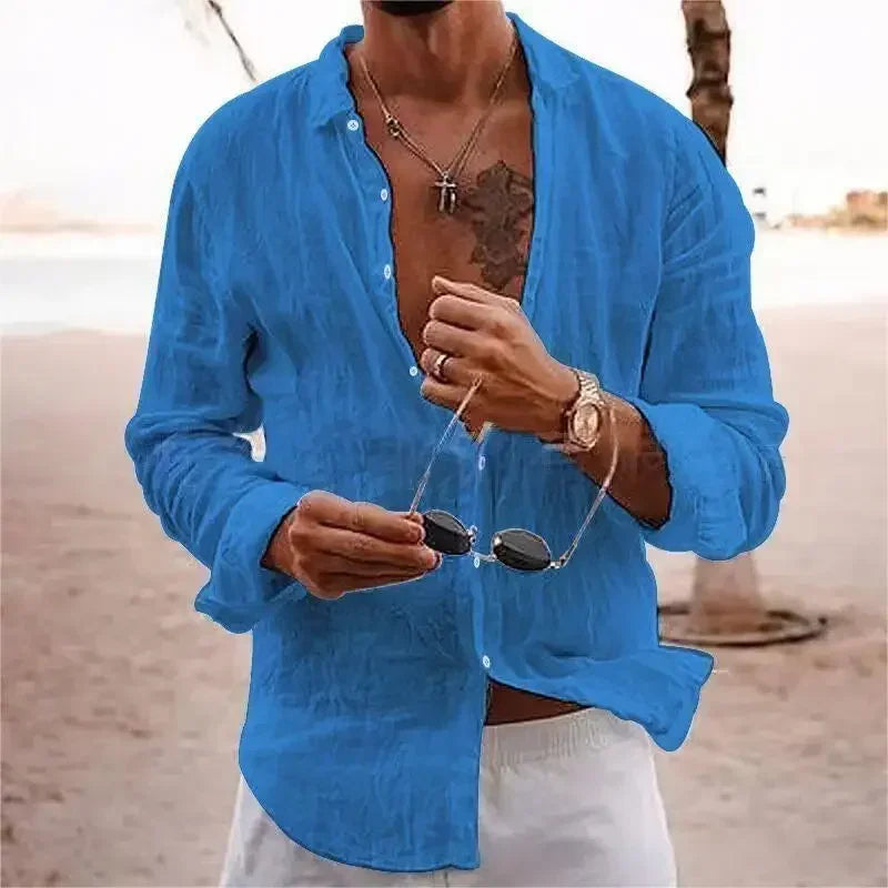 2026 Men's Cotton Linen Shirts Top Simple Laple Solid  Man Shirts Tops Comfortable Loose Casual Holiday Shirts for Men Blouses
