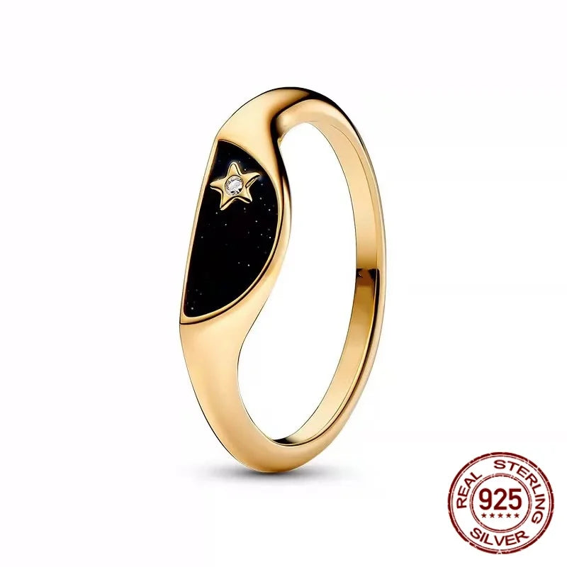 925 Sterling Silver Sun And Moon Crown Love Princess Zircon Oxide Enamel Heart Love Rings Fashion Jewelry For Women Gifts New in