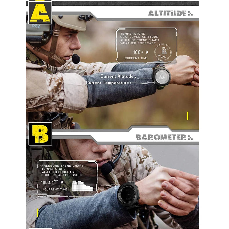 Montre de sport numérique NORTH EDGE pour homme – Étanche avec altimètre, baromètre et boussole 50m