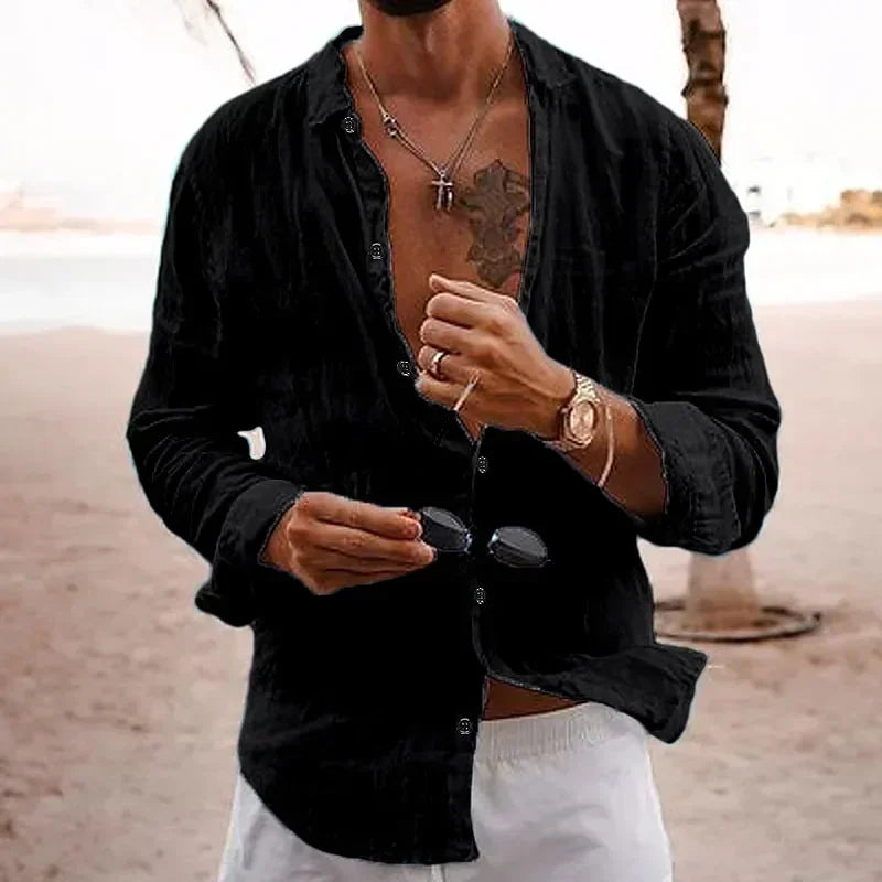 2026 Men's Cotton Linen Shirts Top Simple Laple Solid  Man Shirts Tops Comfortable Loose Casual Holiday Shirts for Men Blouses