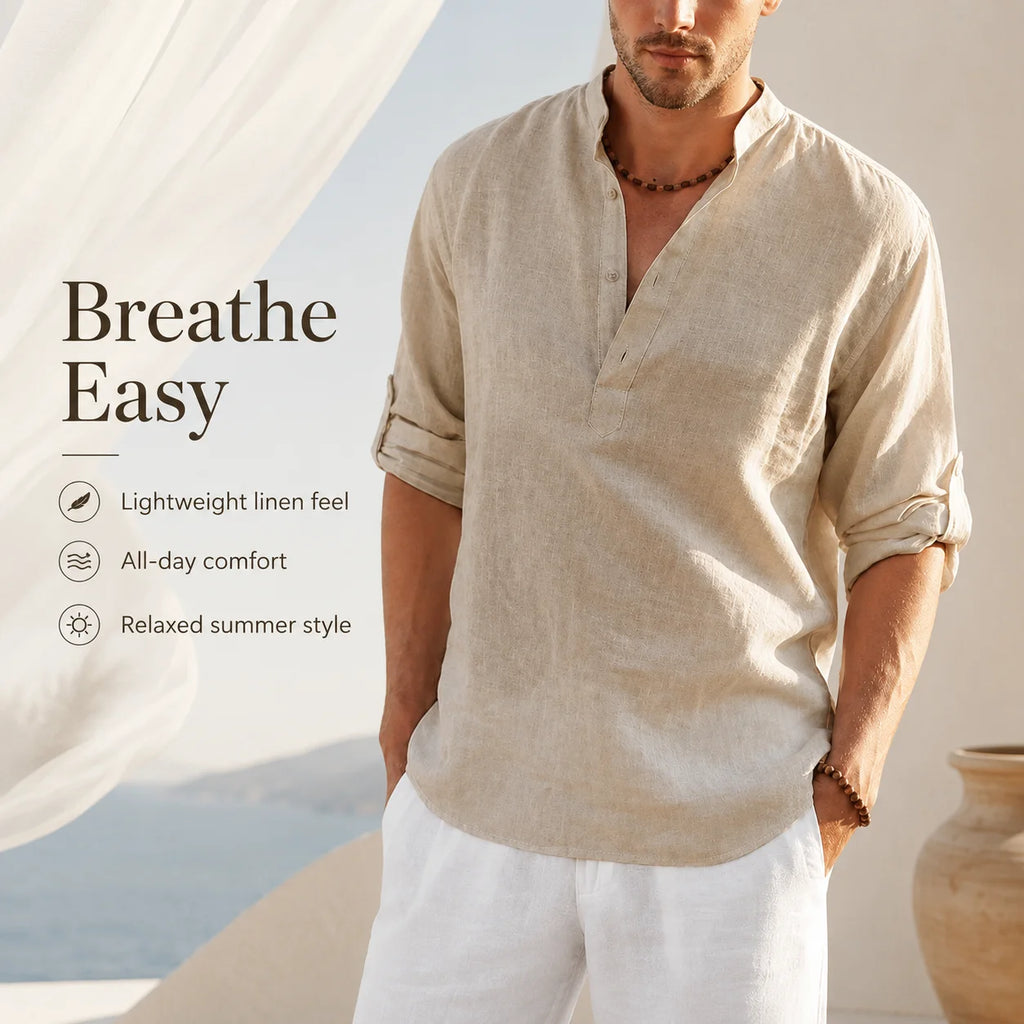 New Arrival Men's Cotton Linen Long Sleeve Shirts, Loose Fit Casual Blouse Tops, Breathable Lightweight Spring Autumn Daily Wear Handsome Relaxed Shirts for Men
