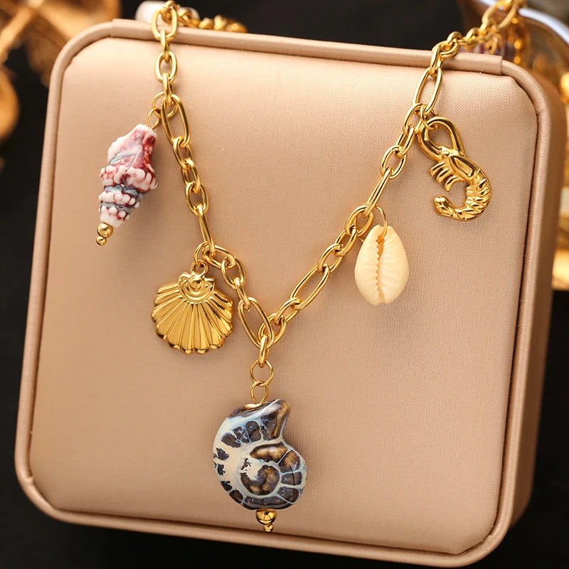 Collier coquillage en acier inoxydable 316L – Style plage