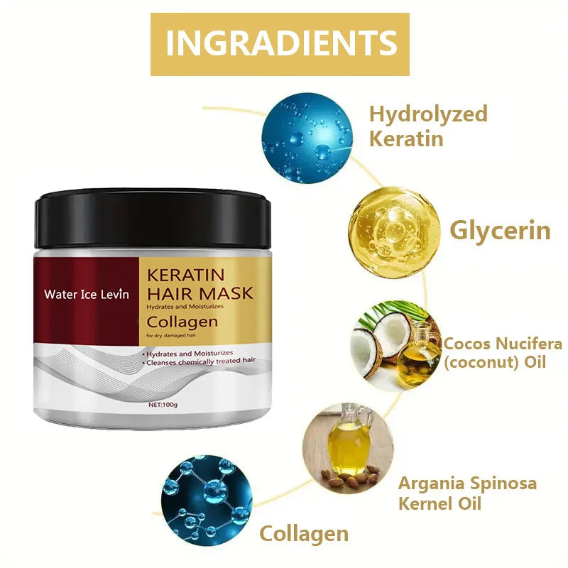 Masque capillaire au collagène et à la kératine – Hydratant, contrôle du sébum, réparation des cheveux abîmés, anti-frisottis